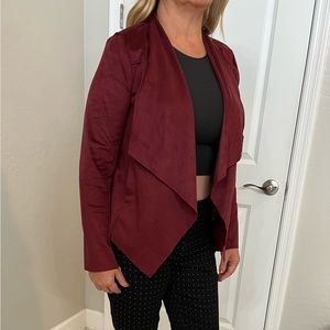 Blu Pepper size large burgundy faux suede leather open front jacket
